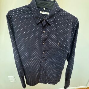 Men's Navy Blue and White Patterned Shirt